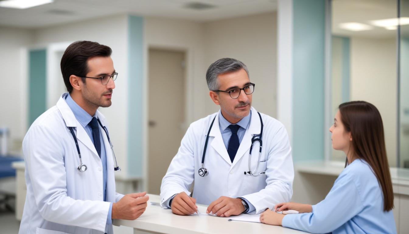 Doctors talk with a patient in a hospital Doctors talk with a patient in a hospital