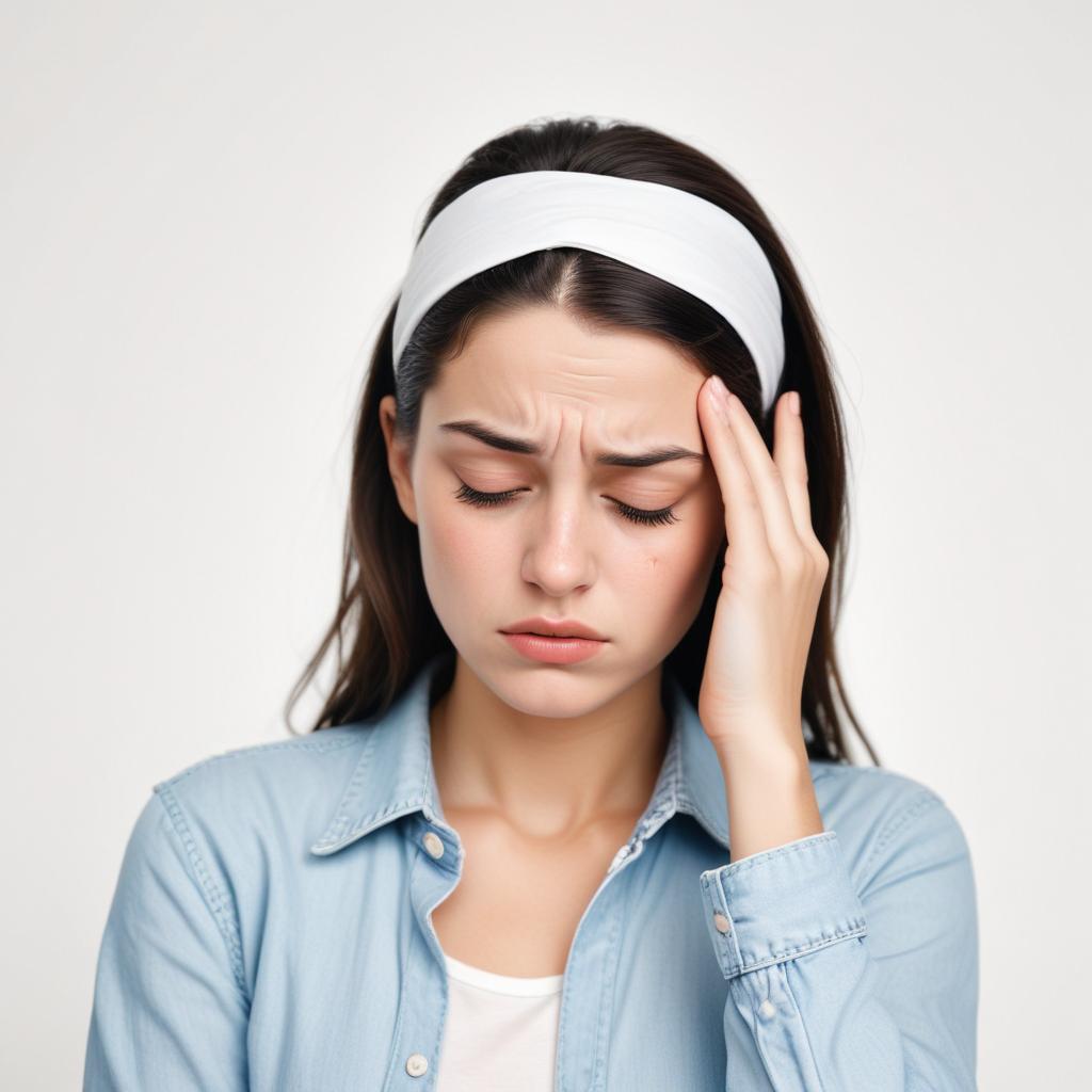 A woman holds her head in pain A woman holds her head in pain