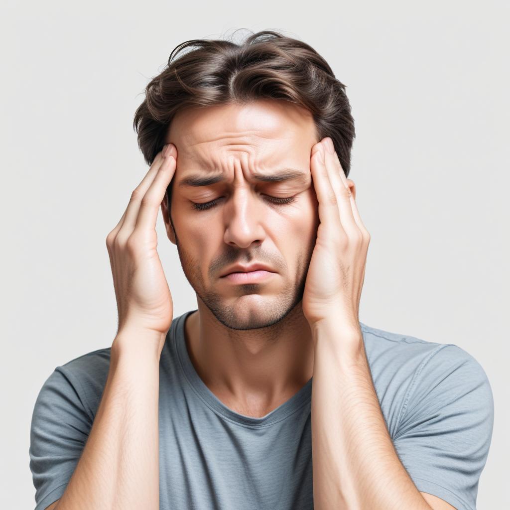 A man holds his head in pain A man holds his head in pain