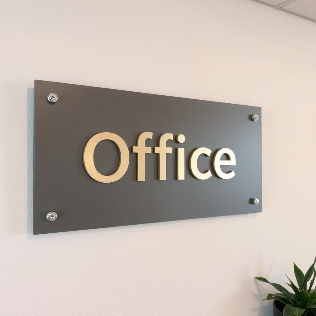 A simple office sign with gold lettering A simple office sign with gold lettering