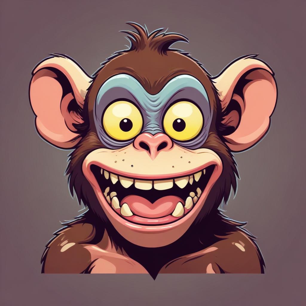 A cartoon monkey smiles with big eyes A cartoon monkey smiles with big eyes