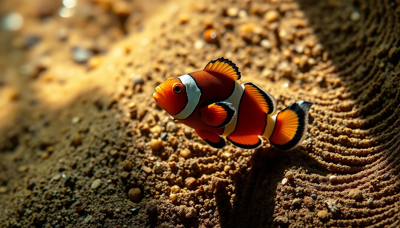 A clownfish swims near the ocean floor A clownfish swims near the ocean floor