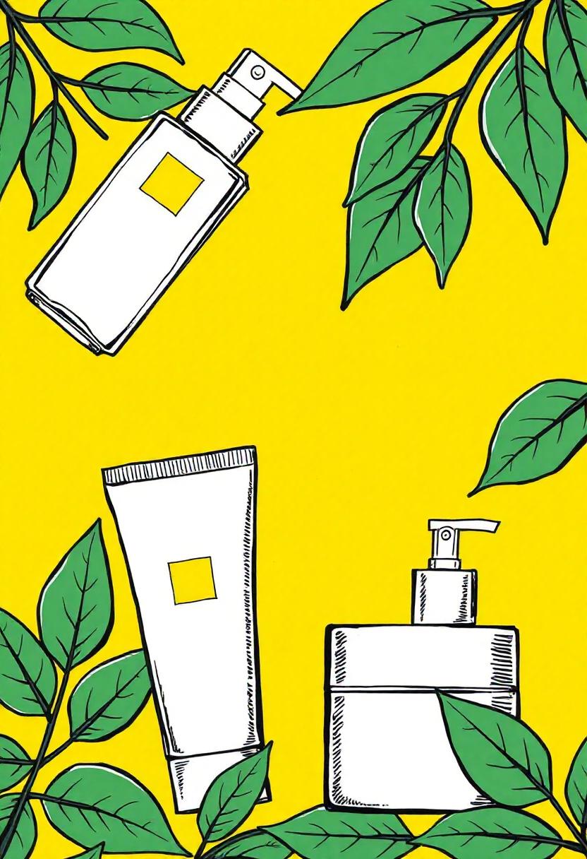 Skincare products with green leaves Skincare products with green leaves