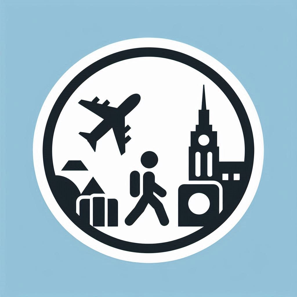 A traveler explores a city under a flying plane A traveler explores a city under a flying plane