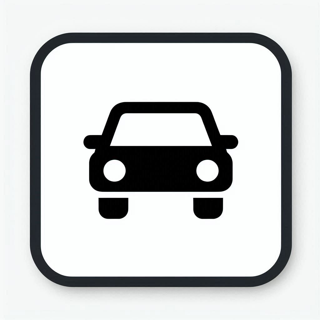 A simple car icon in a black square A simple car icon in a black square