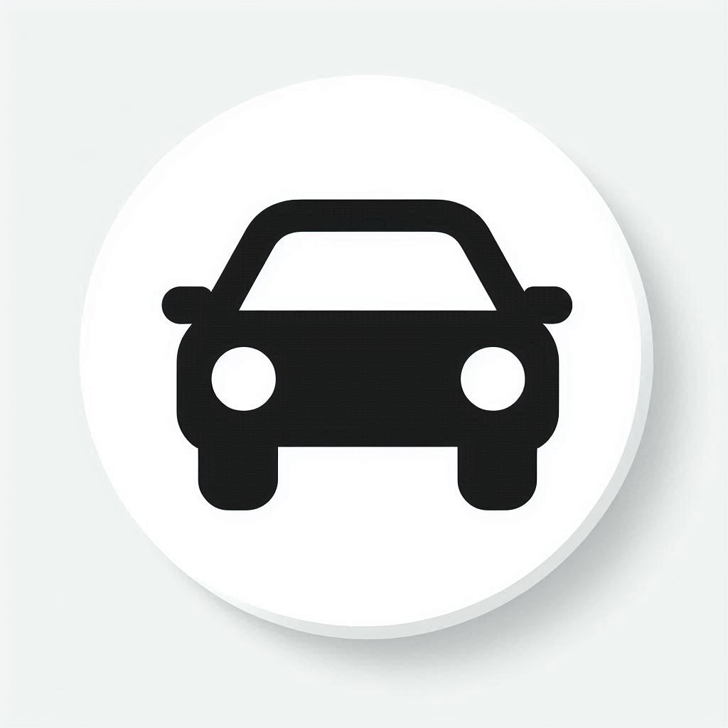 A simple car icon in black on a white circle A simple car icon in black on a white circle