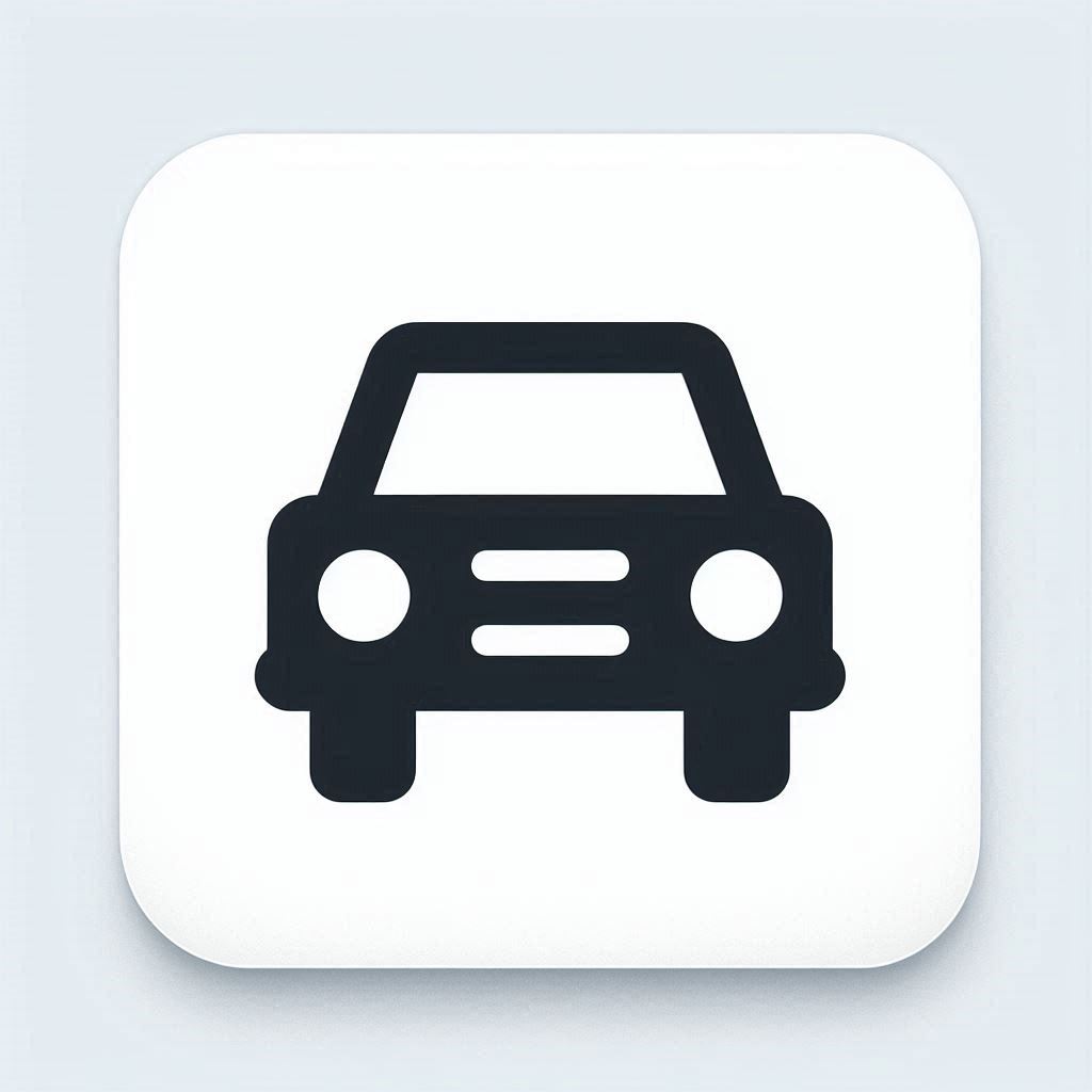 A simple black car icon on a white square A simple black car icon on a white square
