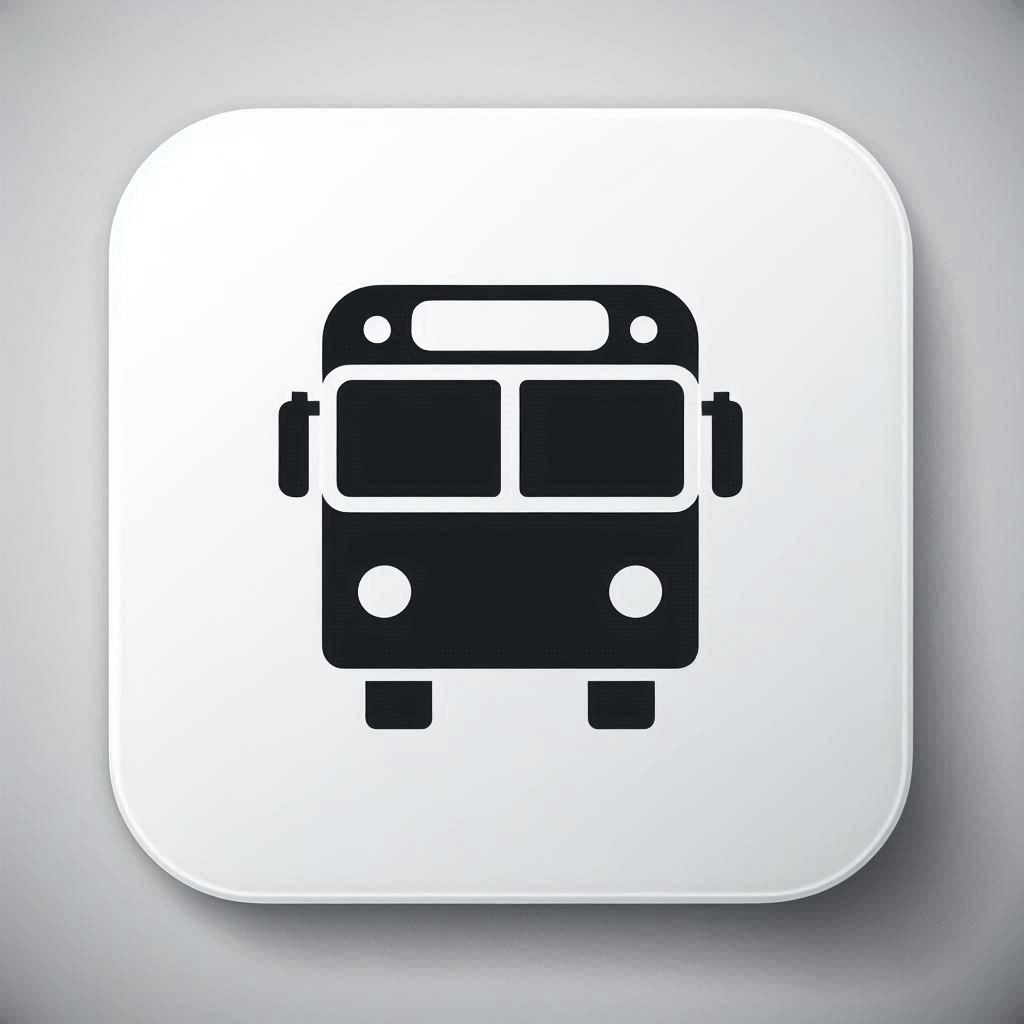 A black bus icon is displayed on a white square A black bus icon is displayed on a white square
