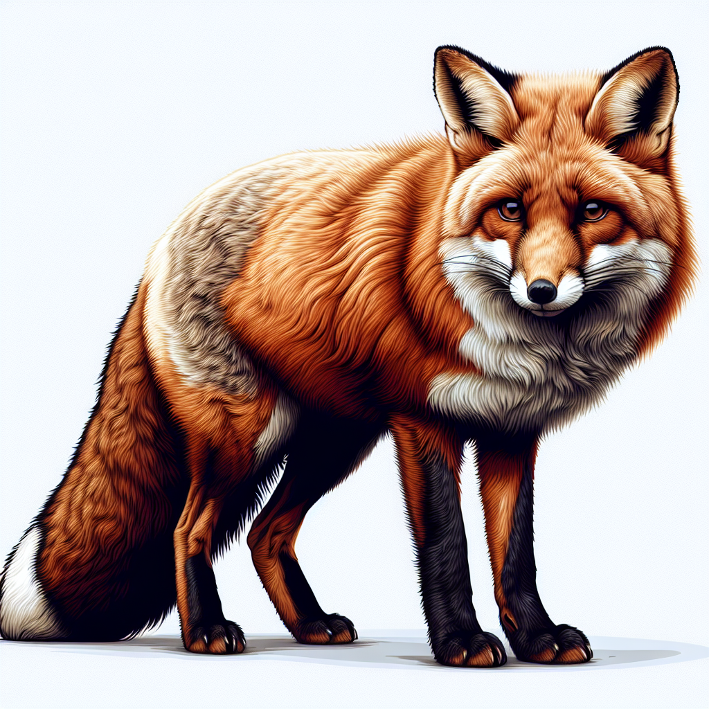 A red fox stands alert on a white background A red fox stands alert on a white background