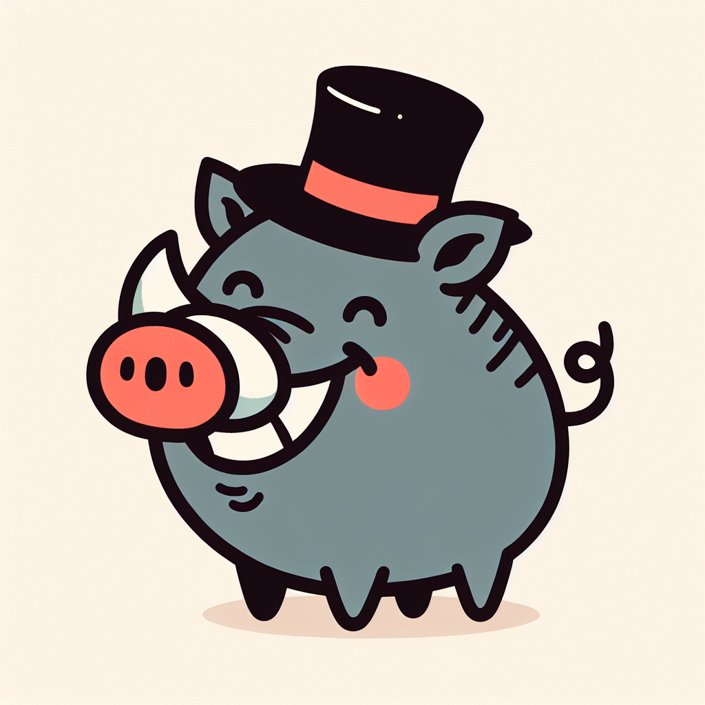 A cartoon pig wearing a top hat smiles A cartoon pig wearing a top hat smiles