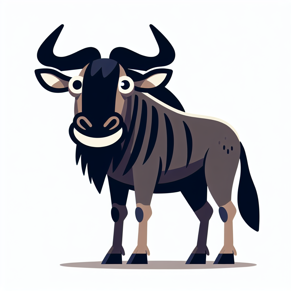 A cartoon wildebeest stands on a white background A cartoon wildebeest stands on a white background