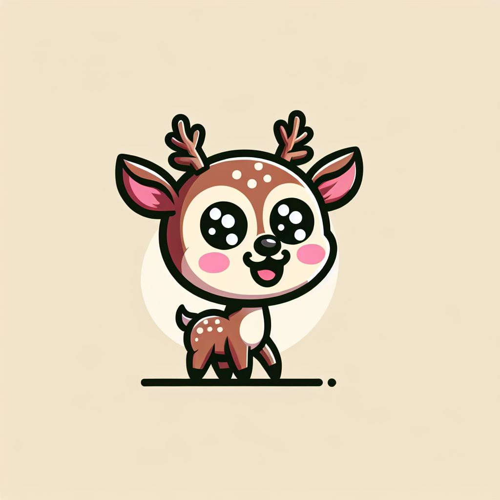 A cute cartoon deer with big eyes smiles at the camera A cute cartoon deer with big eyes smiles at the camera