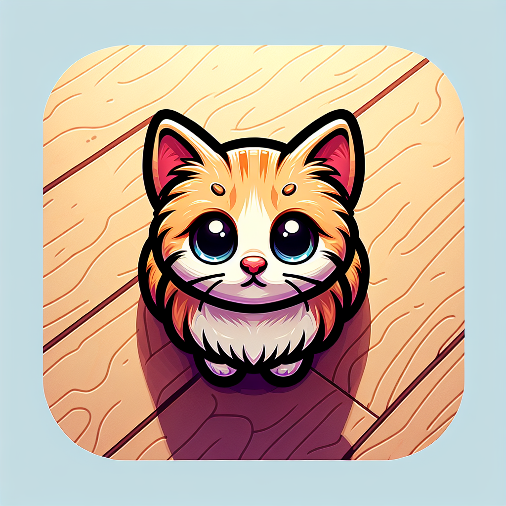 A cute, cartoon cat sits on a wooden floor A cute, cartoon cat sits on a wooden floor
