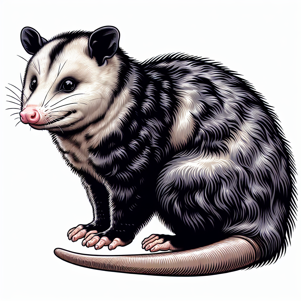 A virginia opossum sits on a white background A virginia opossum sits on a white background