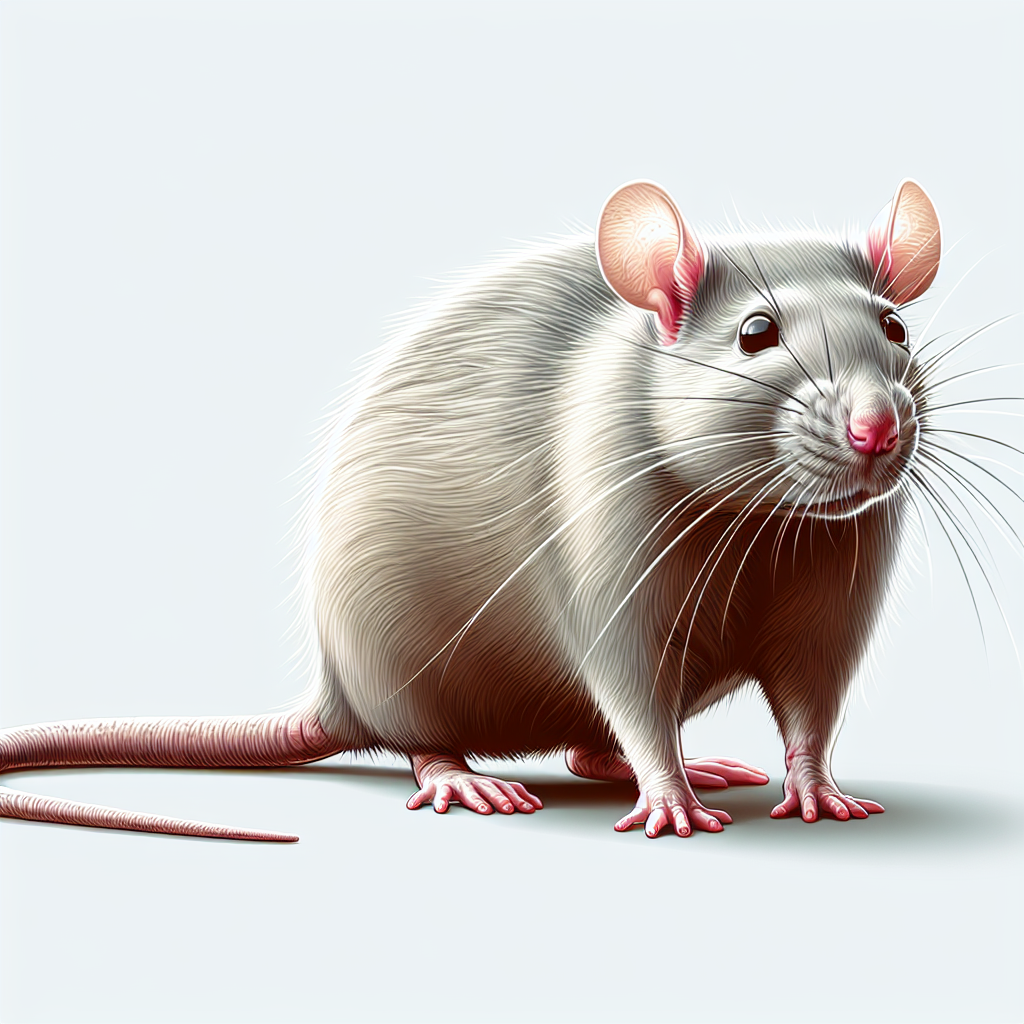 A white rat sits on a light blue background A white rat sits on a light blue background