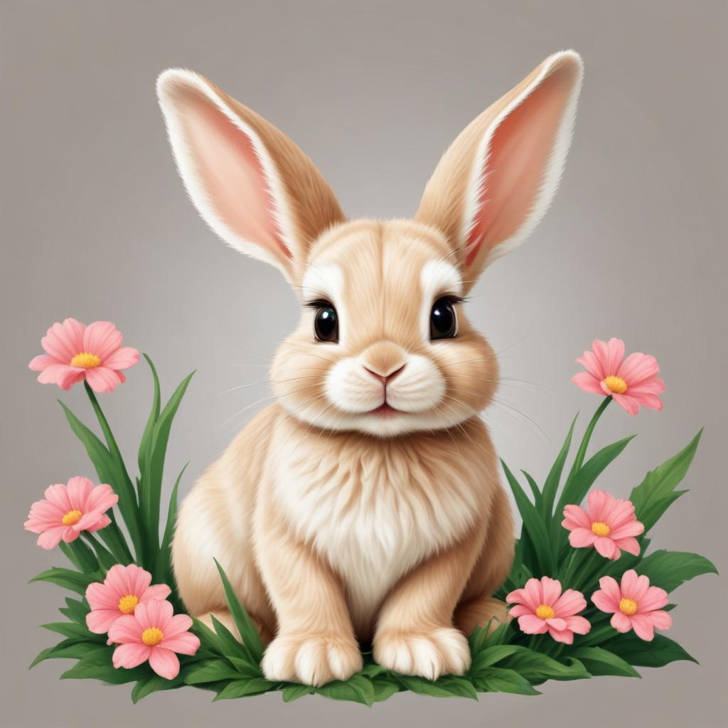 A cute bunny sits in a field of pink flowers A cute bunny sits in a field of pink flowers