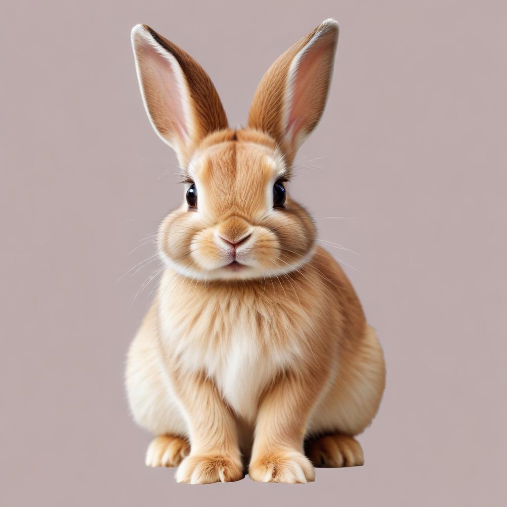A brown rabbit sits against a light gray background A brown rabbit sits against a light gray background