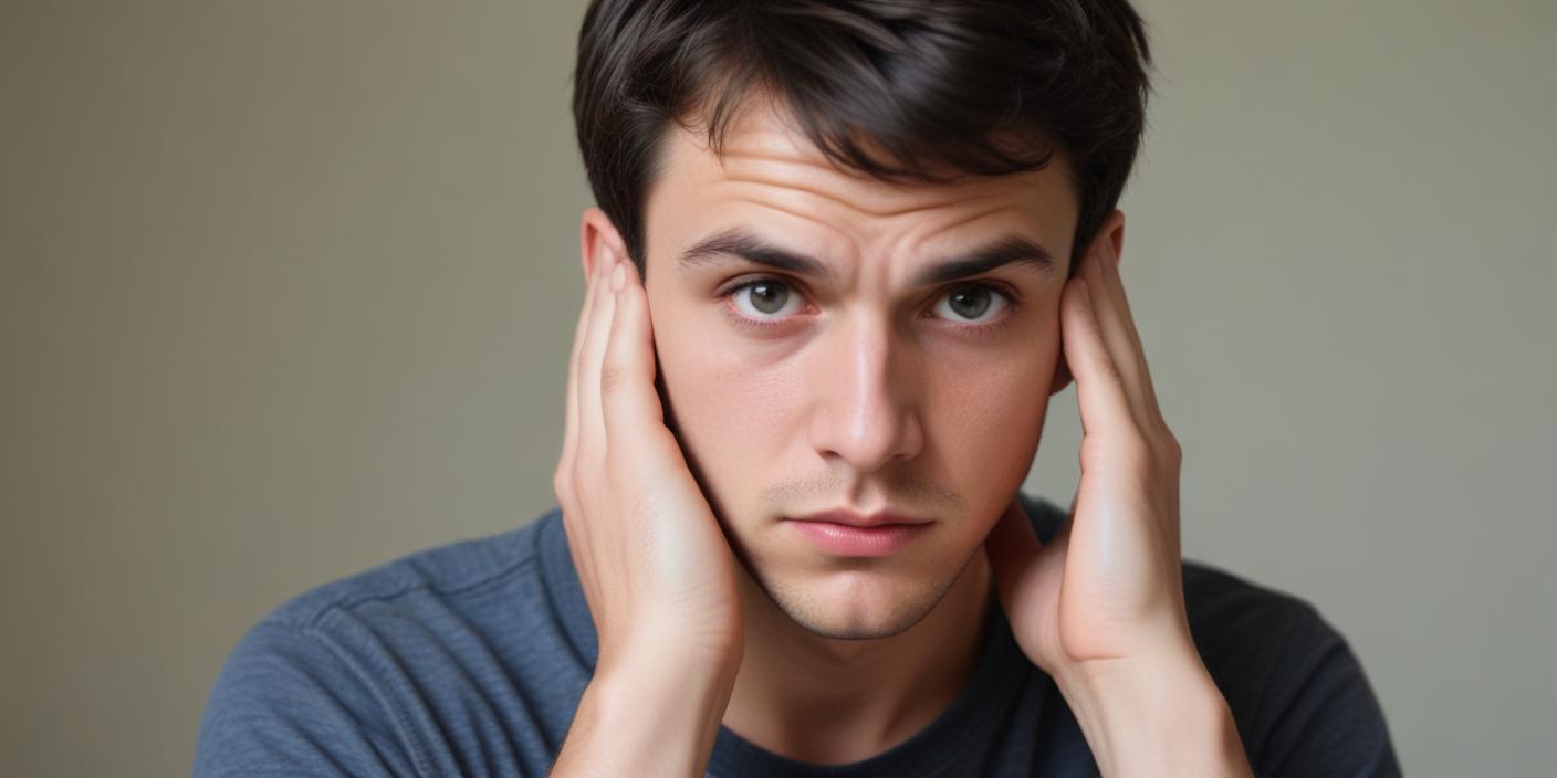 A man covers his ears with his hands A man covers his ears with his hands