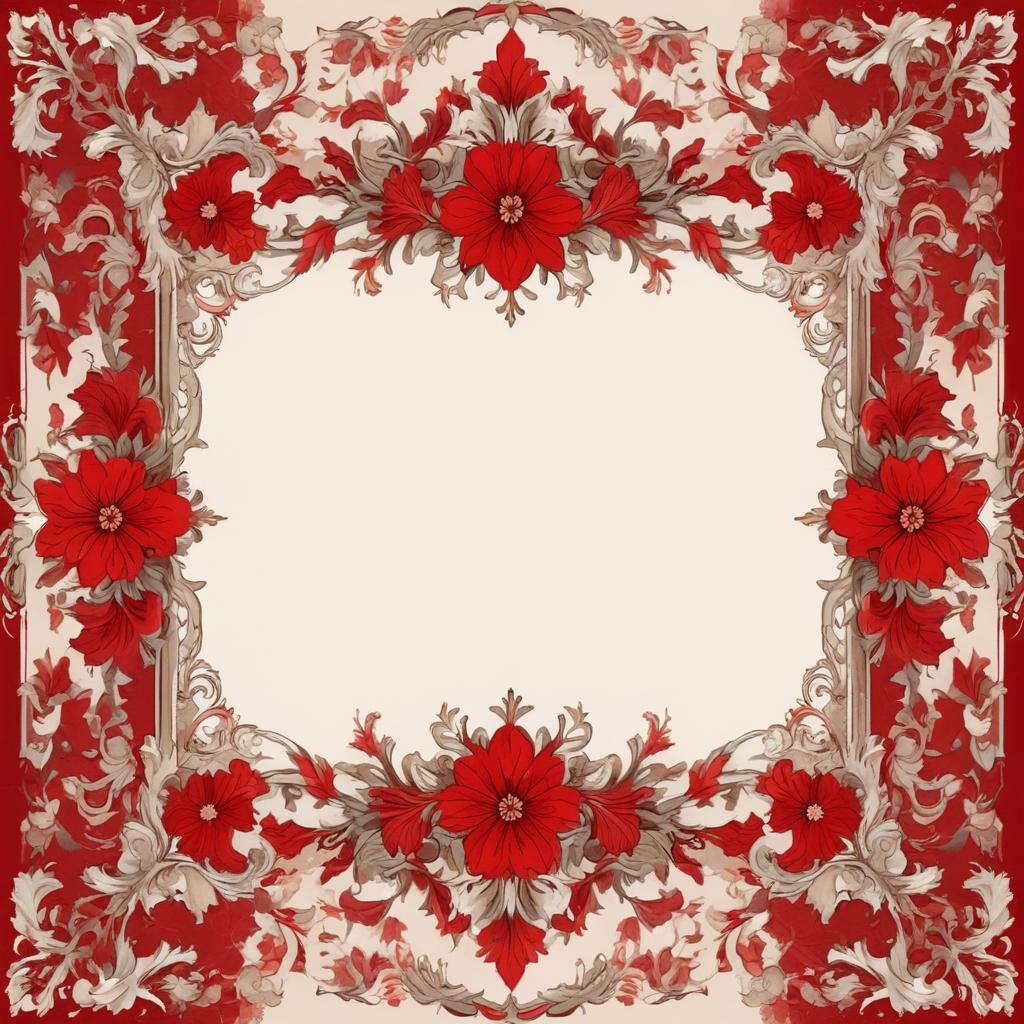 A red floral frame with a cream background A red floral frame with a cream background