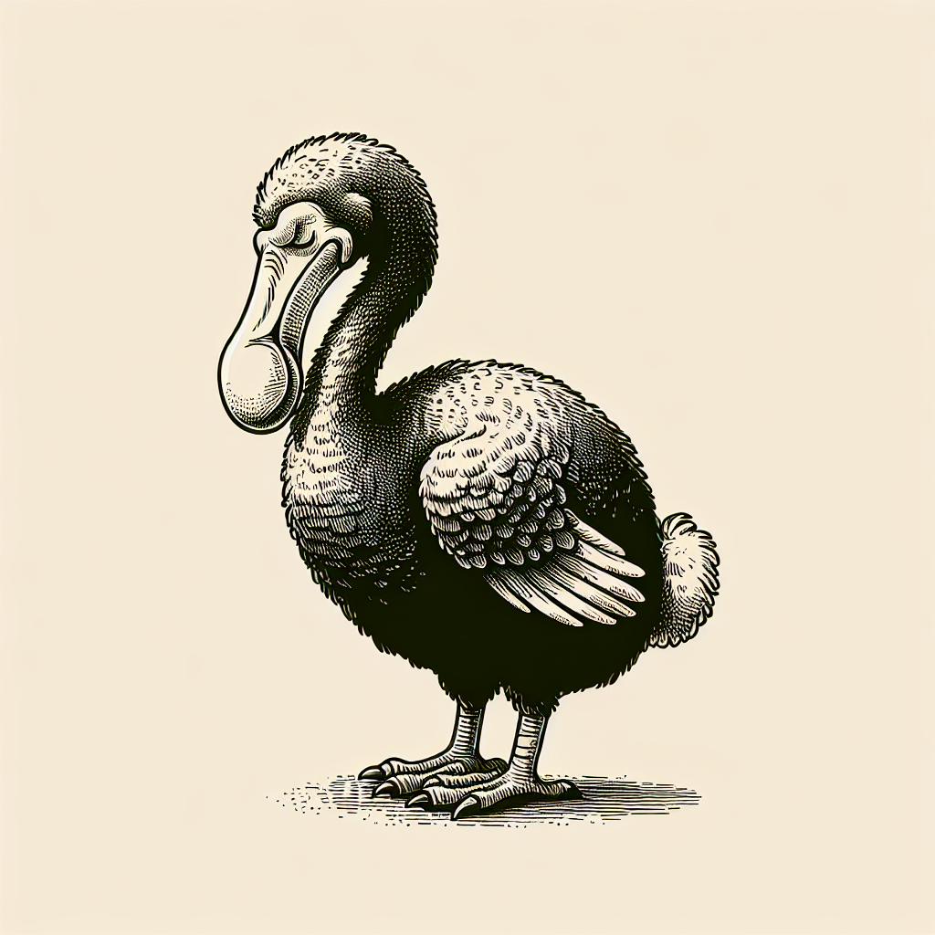 A black and white illustration of a dodo A black and white illustration of a dodo