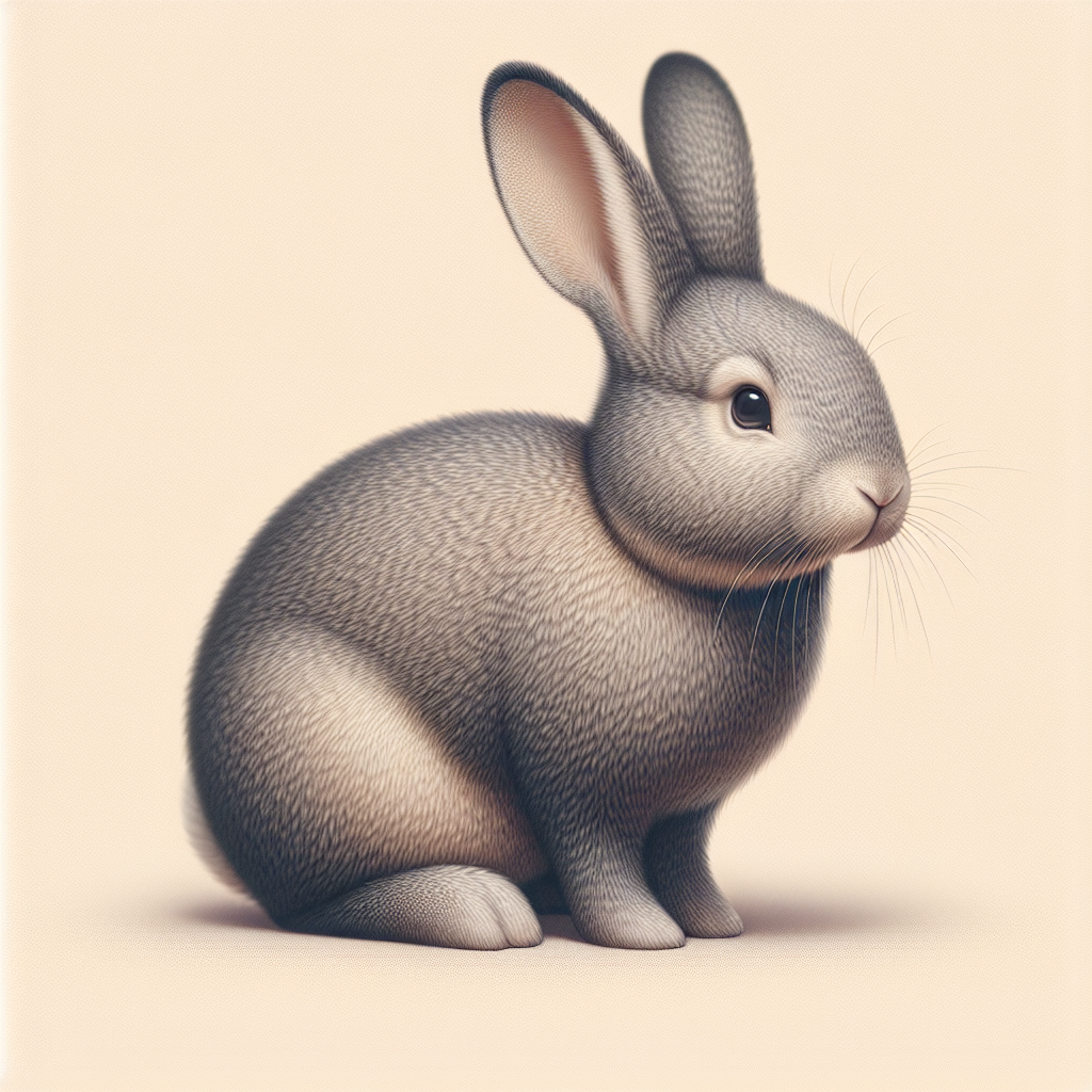 A gray rabbit sits on a light beige background A gray rabbit sits on a light beige background