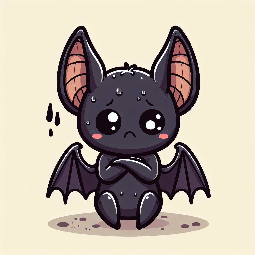 A sad cartoon bat sits with its arms crossed A sad cartoon bat sits with its arms crossed