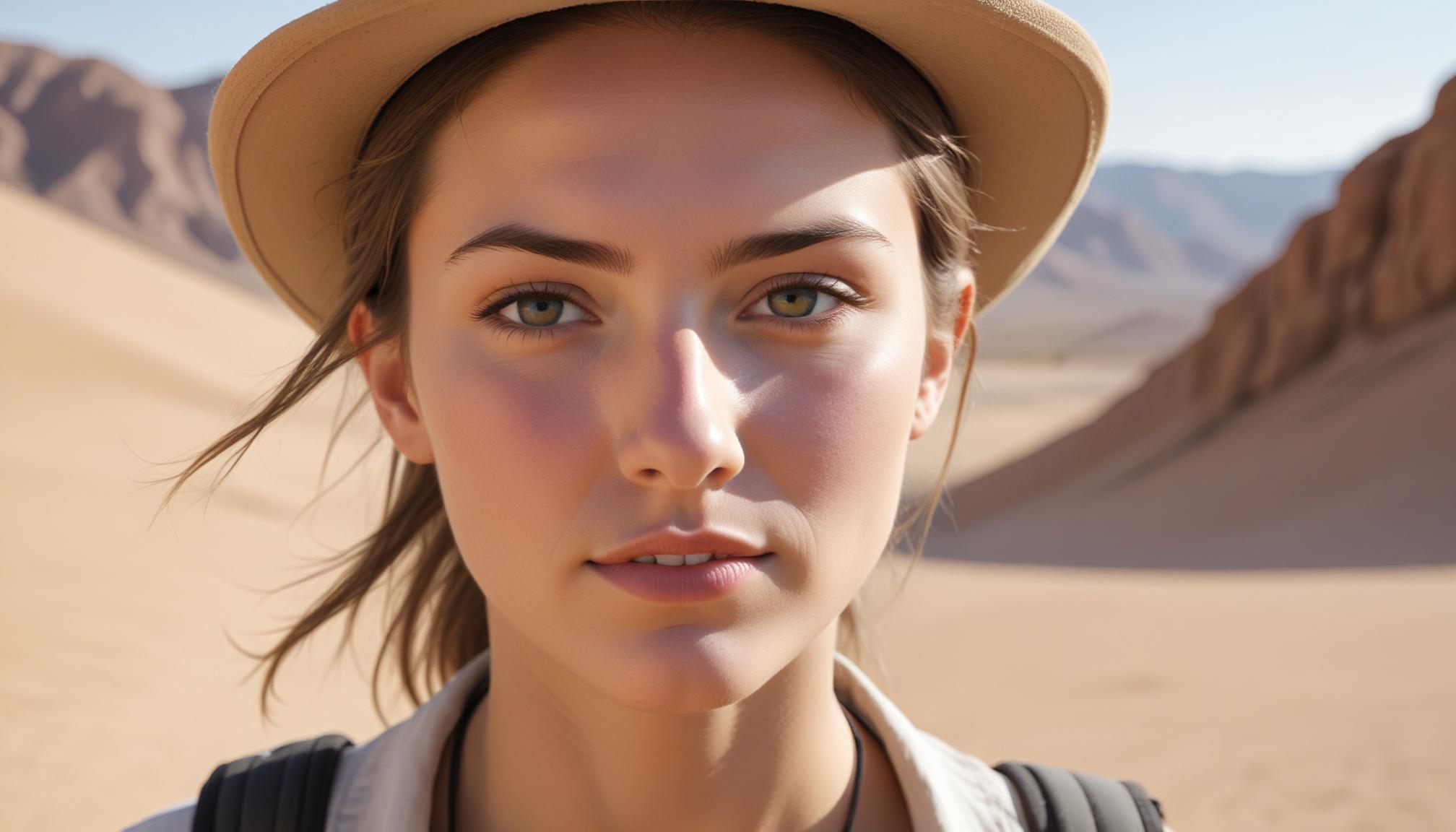 Woman in a hat hikes through the desert Woman in a hat hikes through the desert