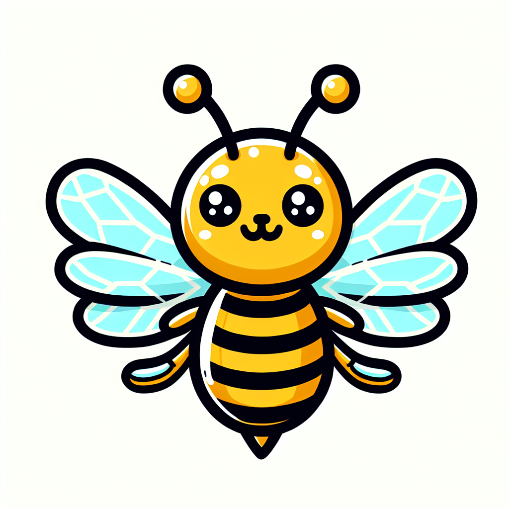A cute cartoon bee with big eyes is flying A cute cartoon bee with big eyes is flying