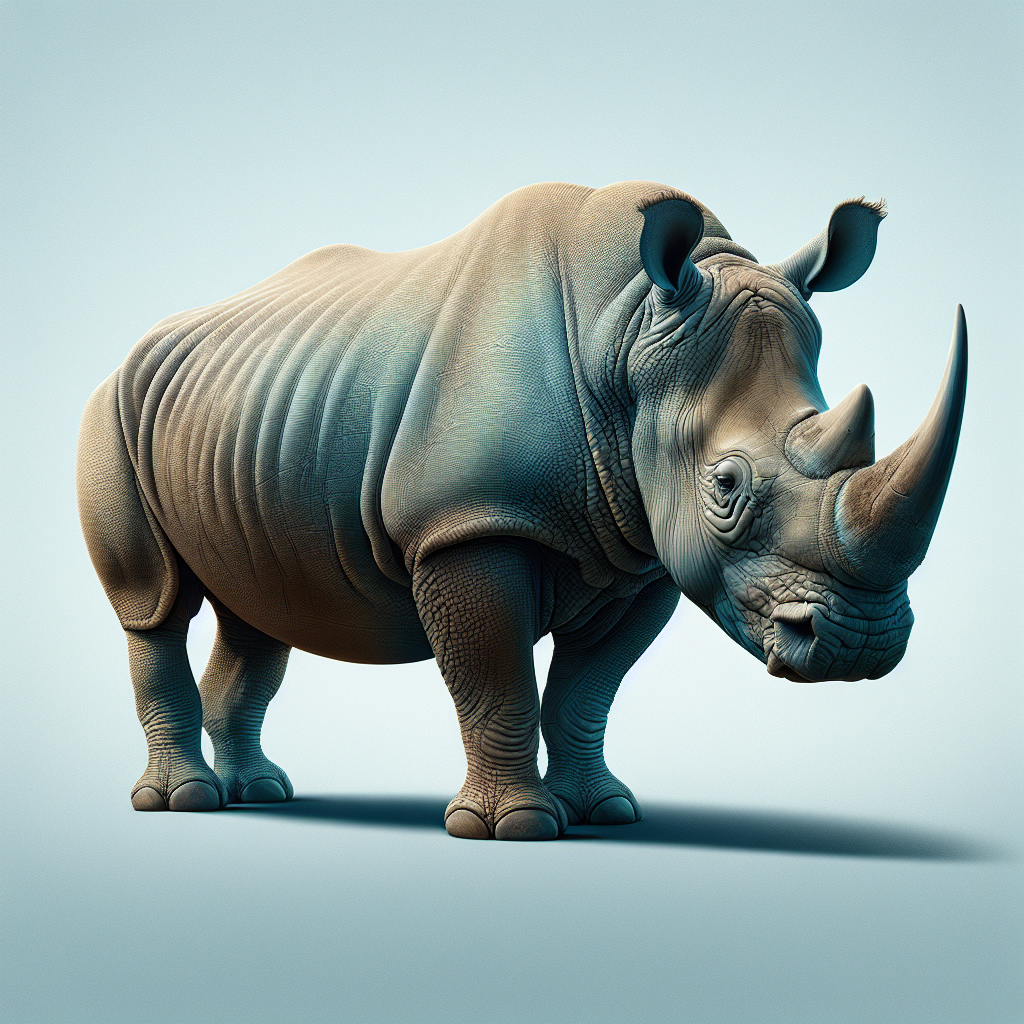 A white rhinoceros stands on a light blue background A white rhinoceros stands on a light blue background