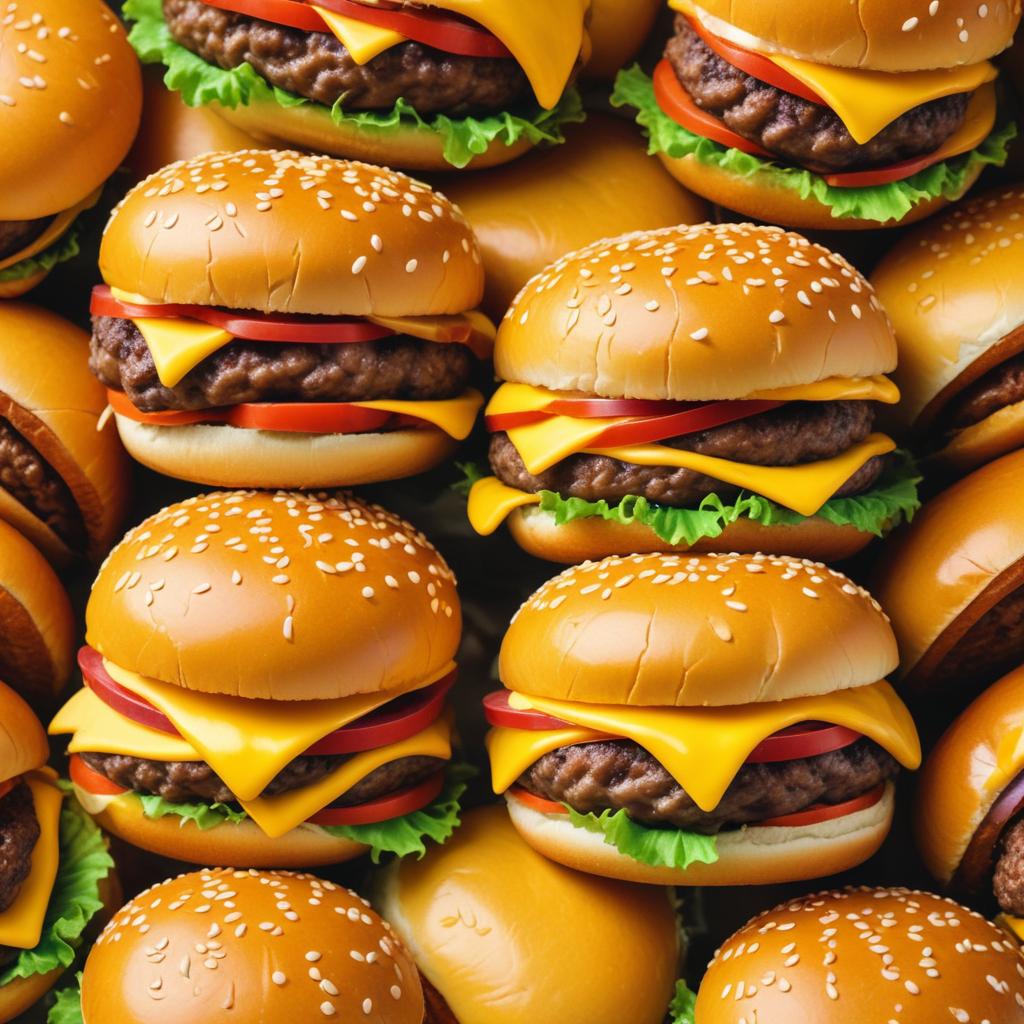A close-up of cheeseburgers with sesame seed buns A close-up of cheeseburgers with sesame seed buns
