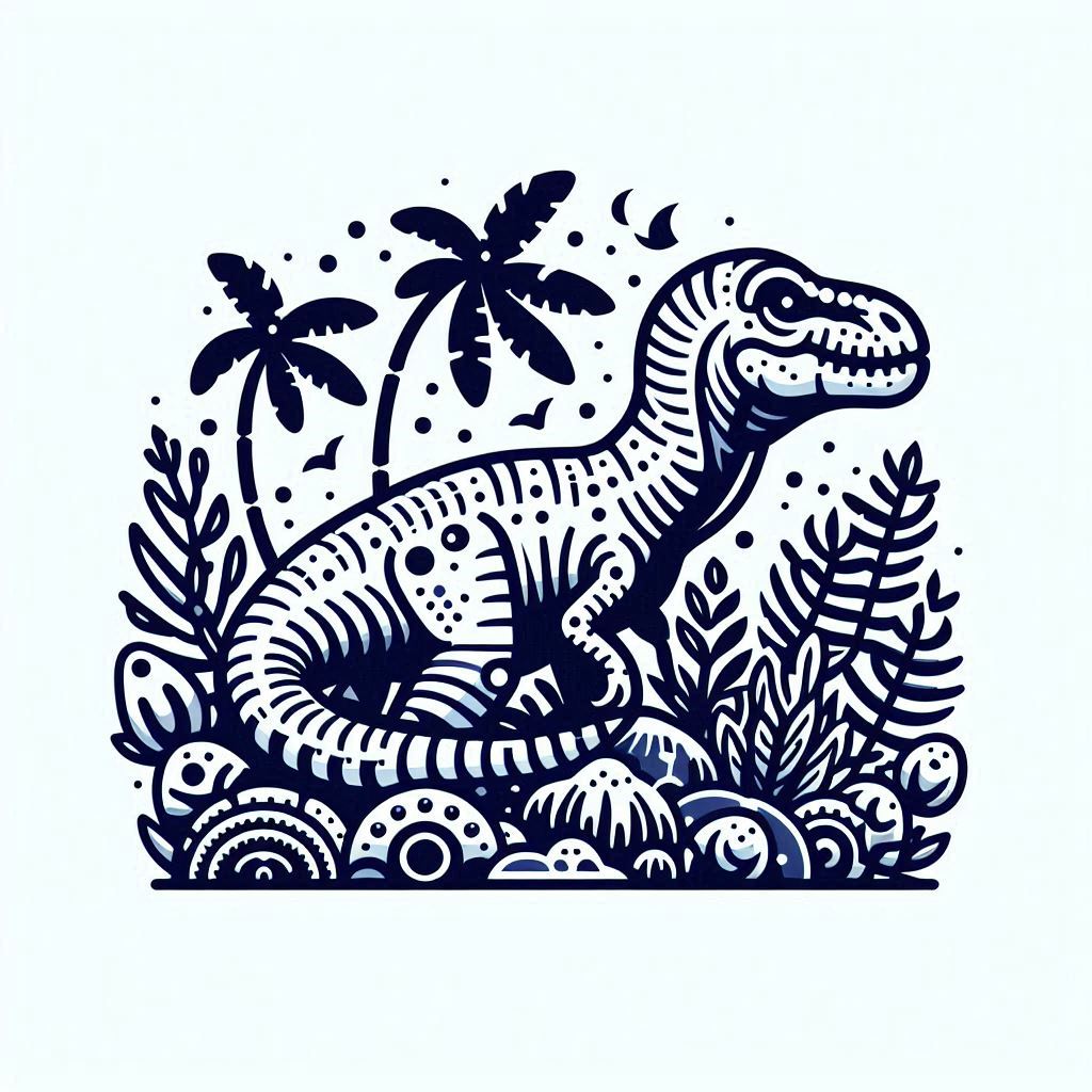 Dino illustration in a jungle, black and white Dino illustration in a jungle, black and white