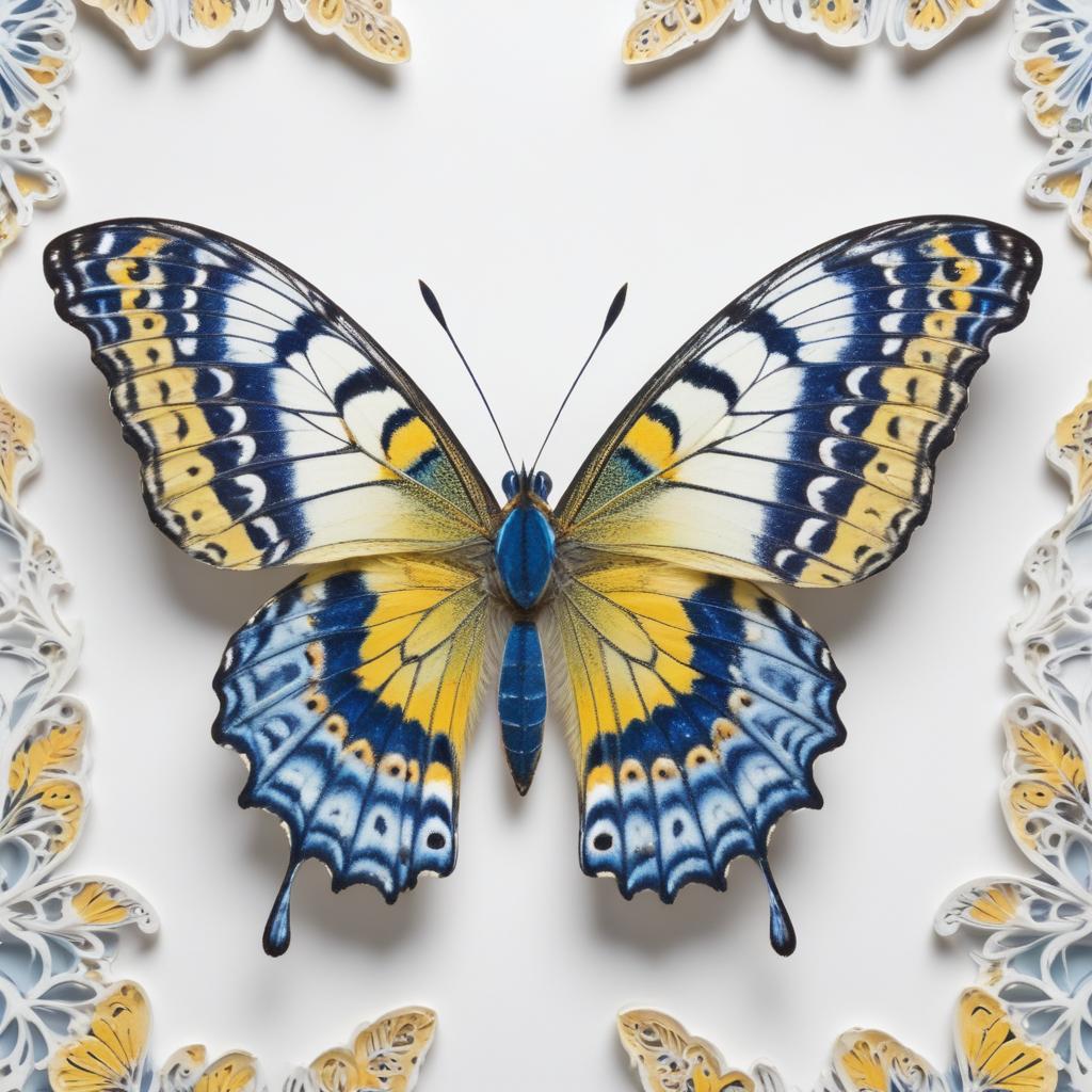 Blue and yellow butterfly on white background Blue and yellow butterfly on white background