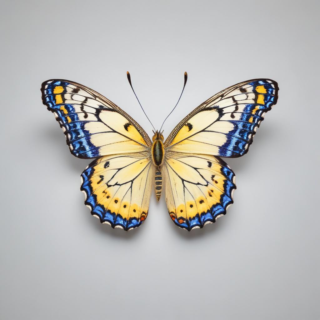 A yellow butterfly rests on a gray background A yellow butterfly rests on a gray background