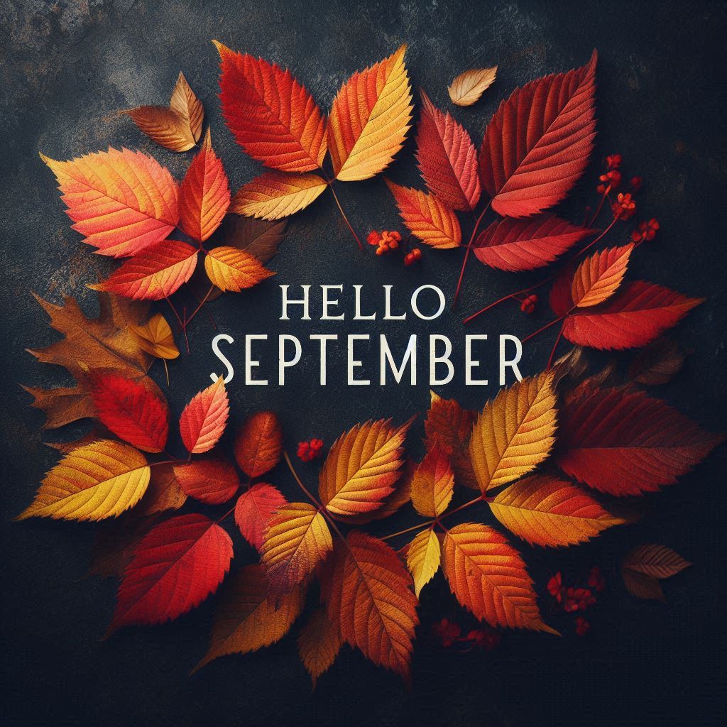 Autumn leaves form a wreath around hello september Autumn leaves form a wreath around hello september