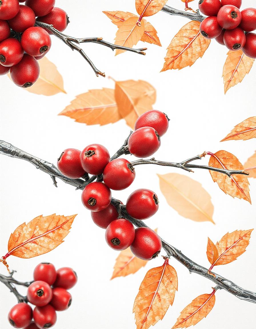 Red berries and fall leaves on a branch Red berries and fall leaves on a branch