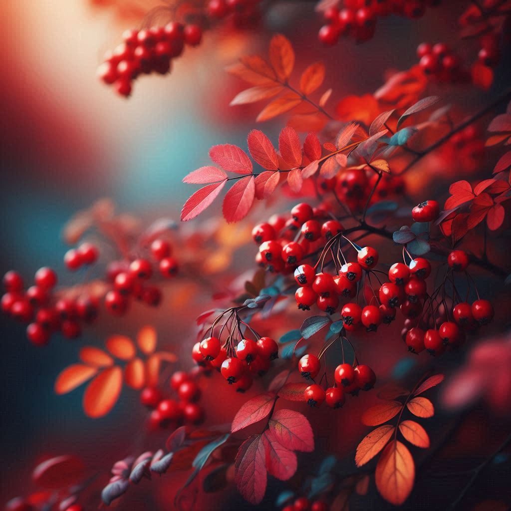 Red berries hang from branches in the fall Red berries hang from branches in the fall