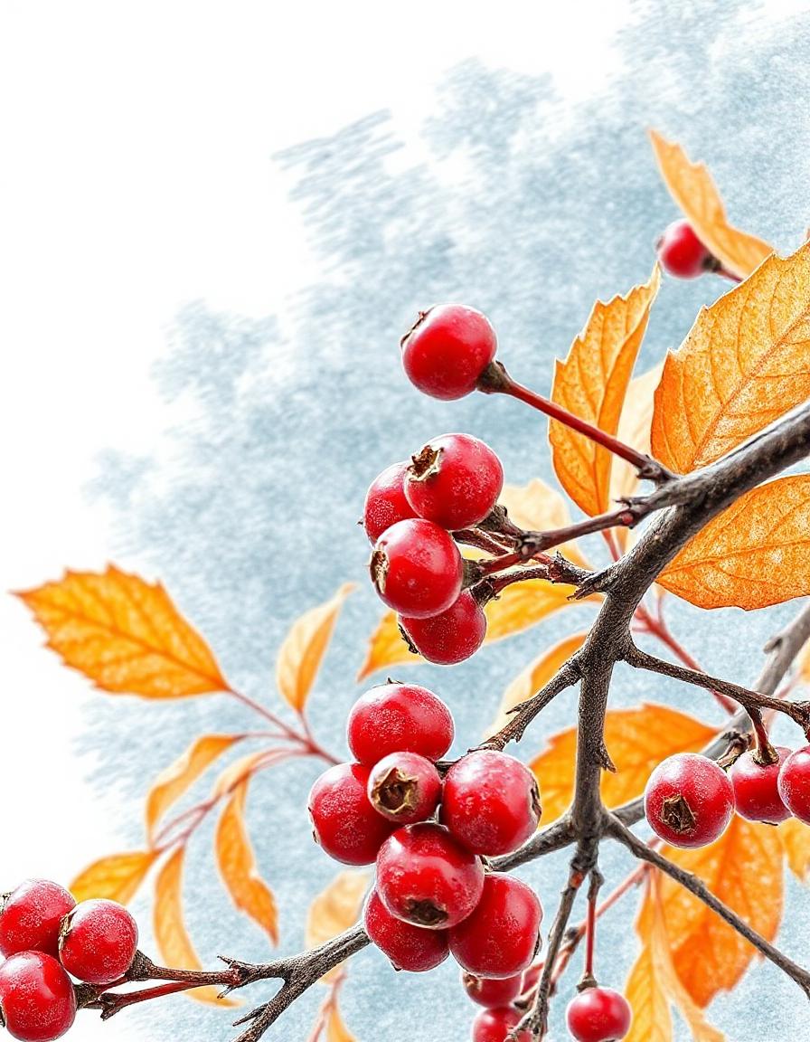 Red berries on a branch with yellow leaves Red berries on a branch with yellow leaves