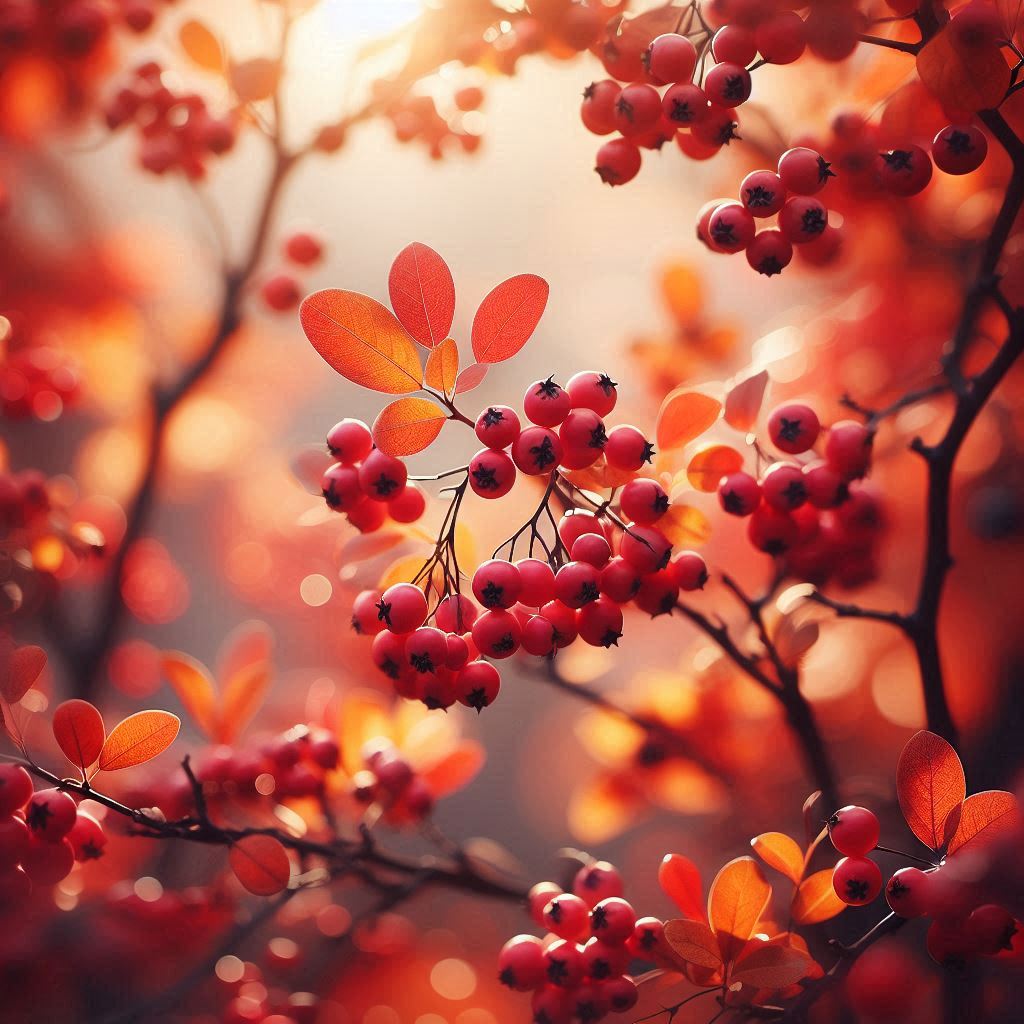 Red berries on a branch in autumn Red berries on a branch in autumn