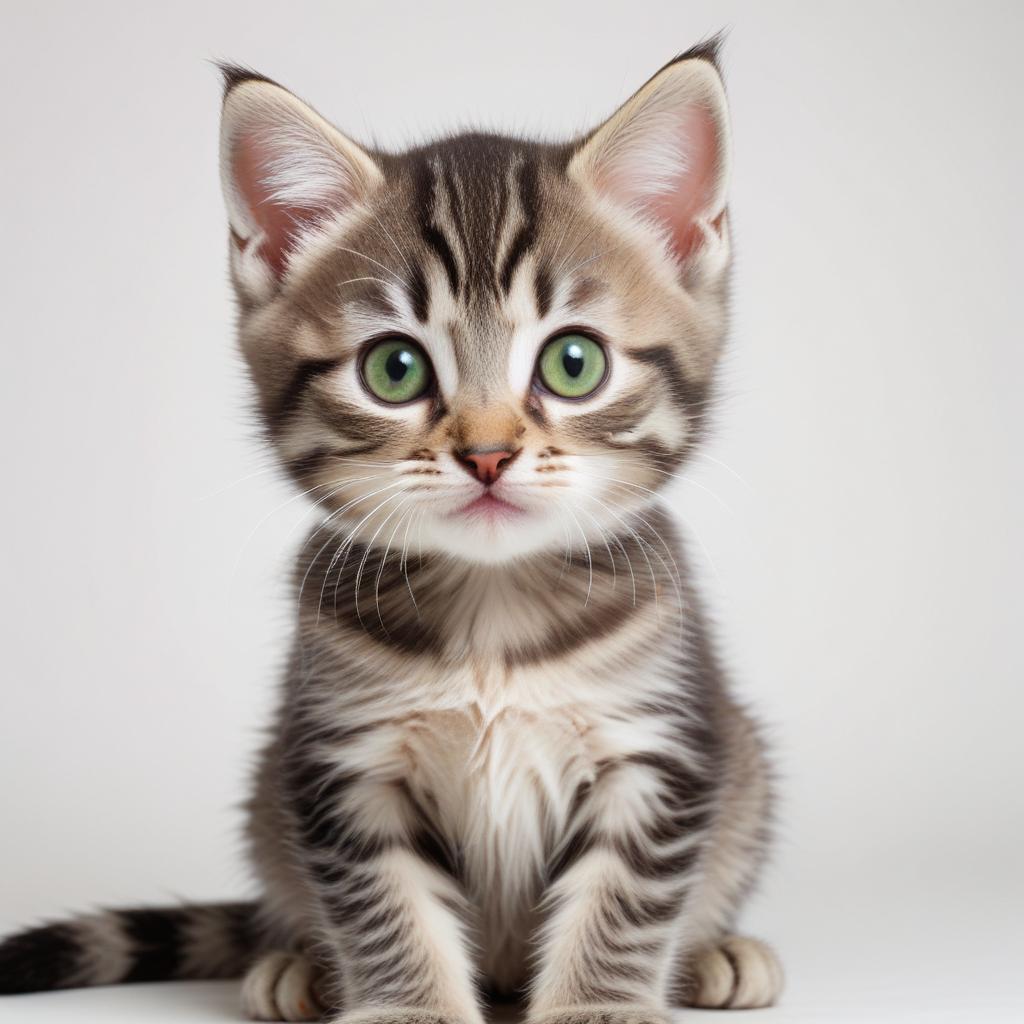 A tabby kitten sits and looks at the camera A tabby kitten sits and looks at the camera
