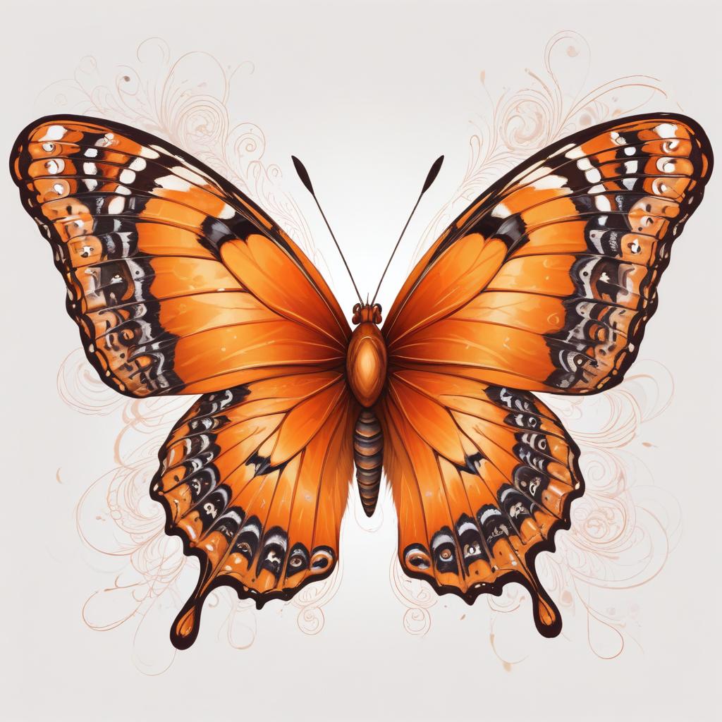 Orange butterfly with black markings on white Orange butterfly with black markings on white