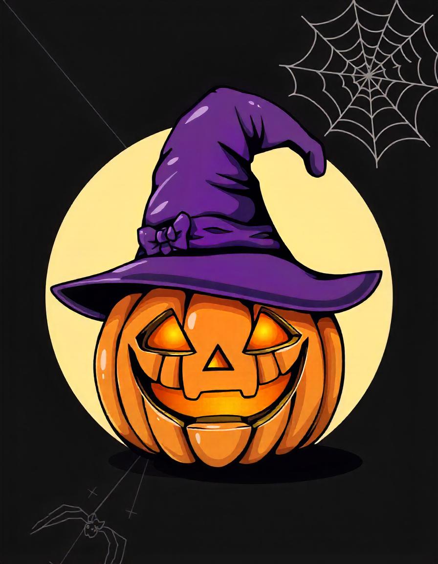 A jack-o'-lantern in a witch hat smiles at the moon A jack-o'-lantern in a witch hat smiles at the moon