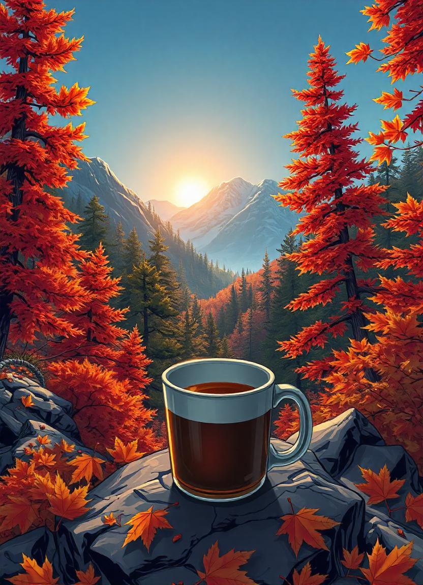 Coffee on a rock in autumn mountains Coffee on a rock in autumn mountains