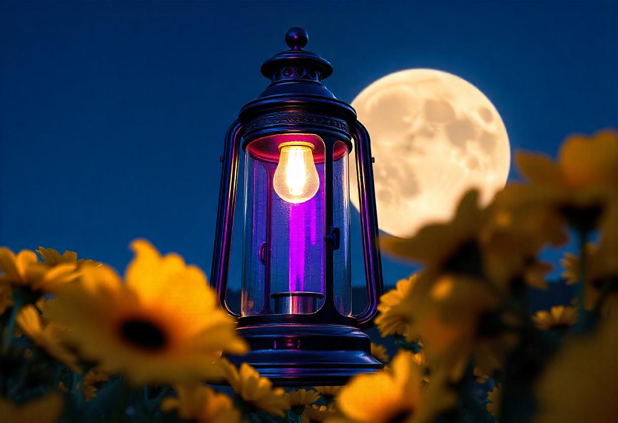 A lantern glows under a full moon A lantern glows under a full moon