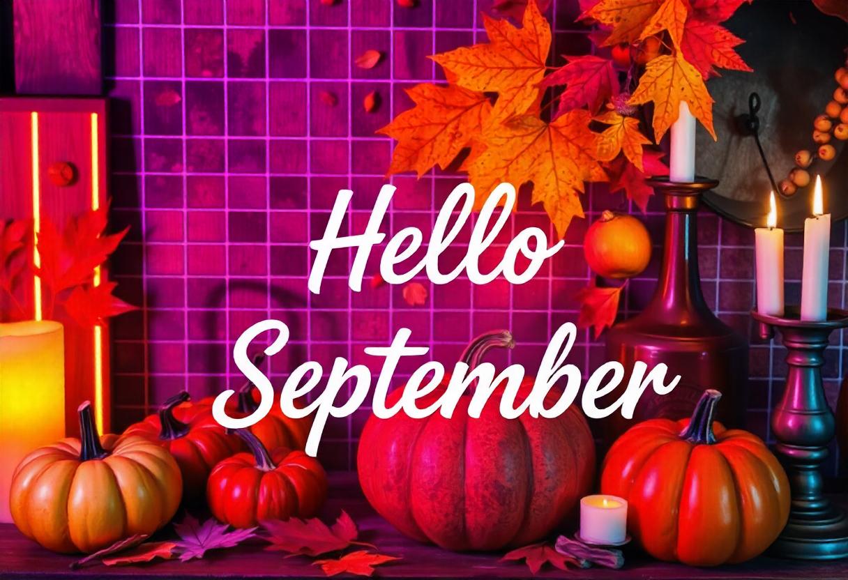 Hello september, pumpkins and candles mark the season Hello september, pumpkins and candles mark the season