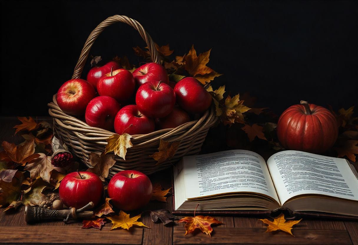 Red apples in a basket on a wooden table Red apples in a basket on a wooden table