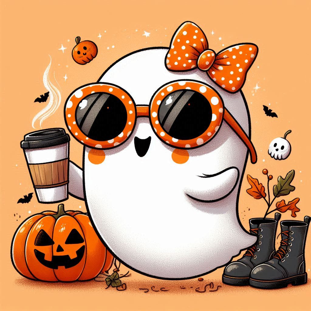 A friendly ghost in sunglasses enjoys a coffee on a fall day A friendly ghost in sunglasses enjoys a coffee on a fall day