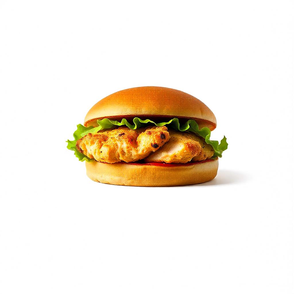 A crispy chicken sandwich with lettuce and sauce A crispy chicken sandwich with lettuce and sauce