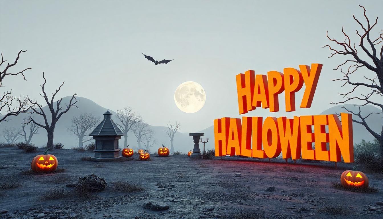 Happy halloween sign in a spooky forest Happy halloween sign in a spooky forest