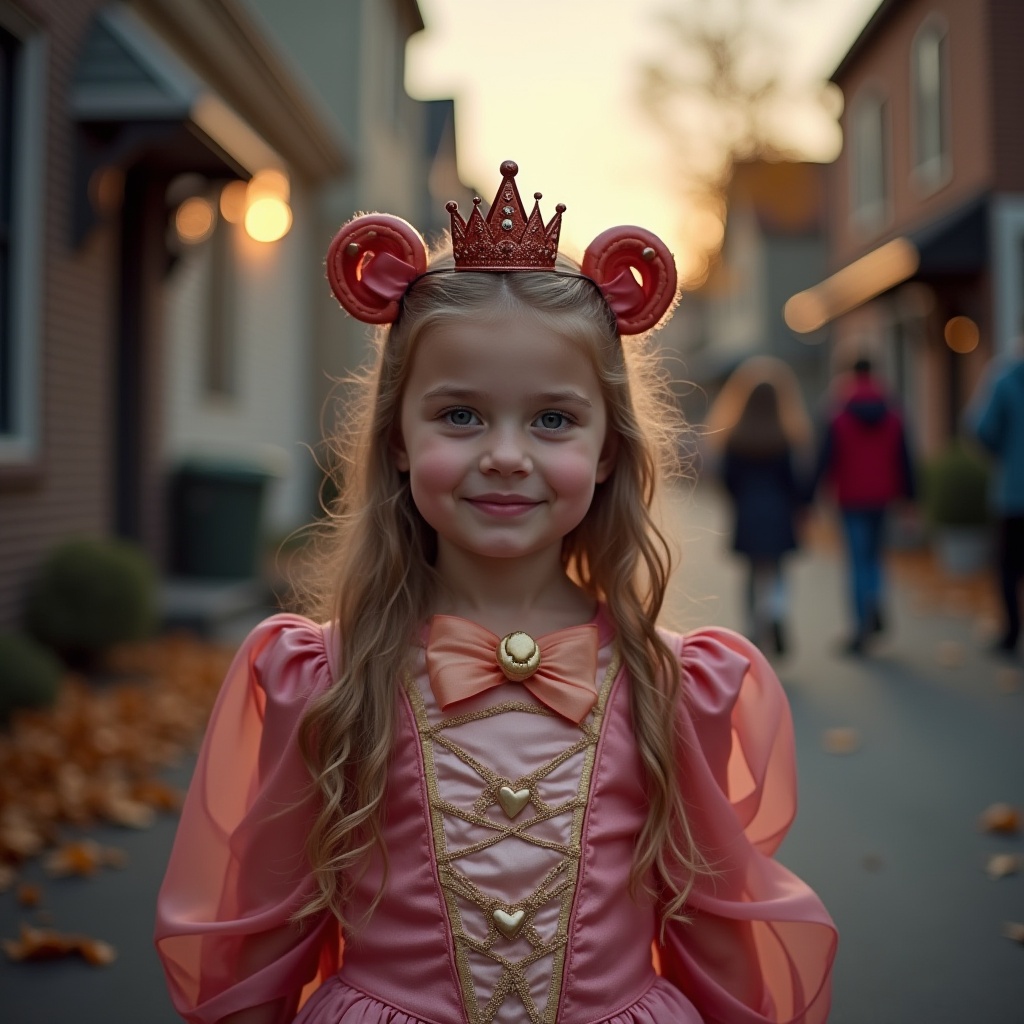 A little girl in a princess costume smiles for the camera A little girl in a princess costume smiles for the camera