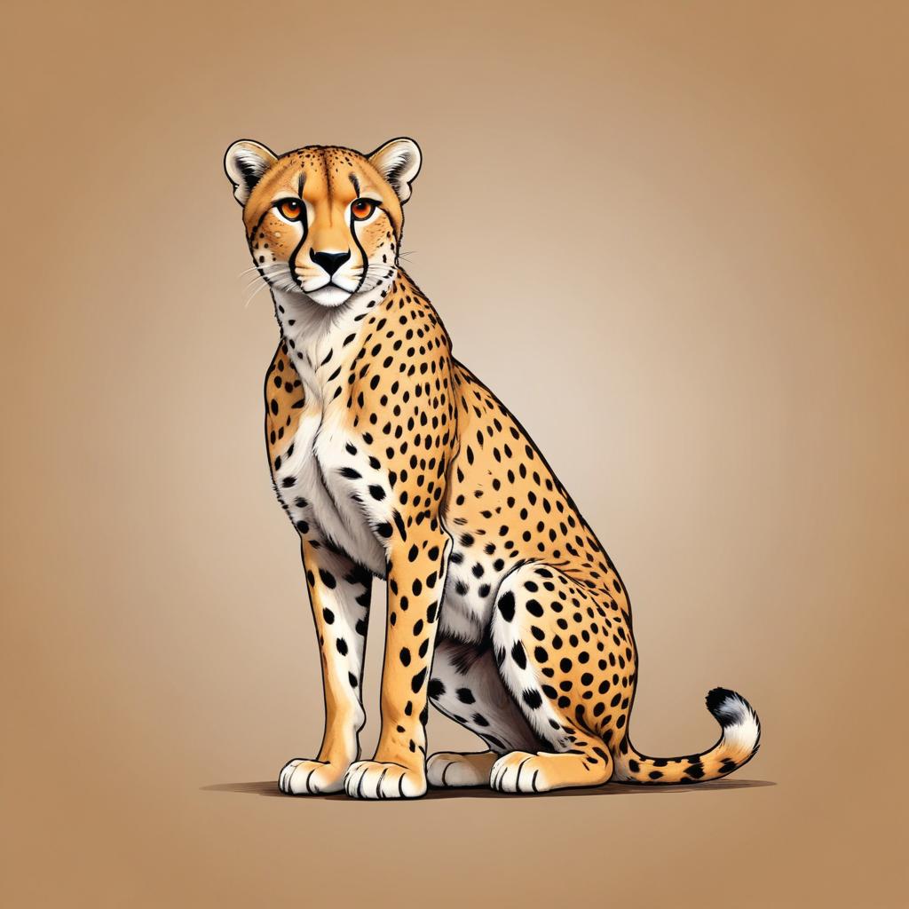 A cheetah sits alertly on a tan background A cheetah sits alertly on a tan background